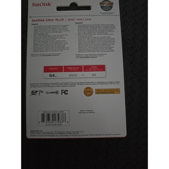 Lot of 3 SanDisk  Ultra Plus SDXC UHS-I Memory Card SDSDUW3-064G-AN6IN - Picture 3 of 3